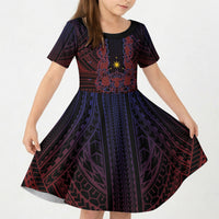 Filipino Barong Tagalog Inspired Personalised Kid Short Sleeve Dress Mabuhay Philippines Festival Polynesian Pattern LT14 KID Black - Polynesian Pride