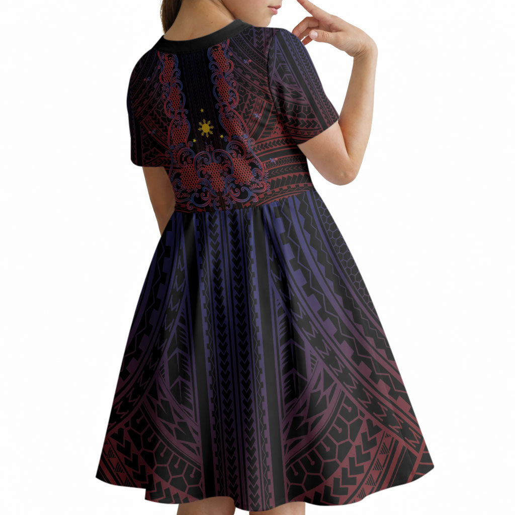 Filipino Barong Tagalog Inspired Personalised Kid Short Sleeve Dress Mabuhay Philippines Festival Polynesian Pattern LT14 - Polynesian Pride