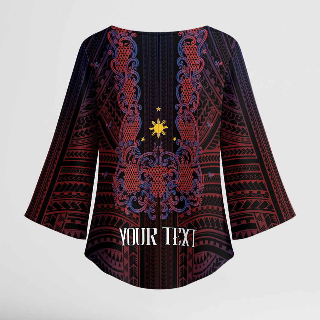 Filipino Barong Tagalog Inspired Personalised Kimono Sleeve Blouse Mabuhay Philippines Festival Polynesian Pattern LT14 - Polynesian Pride