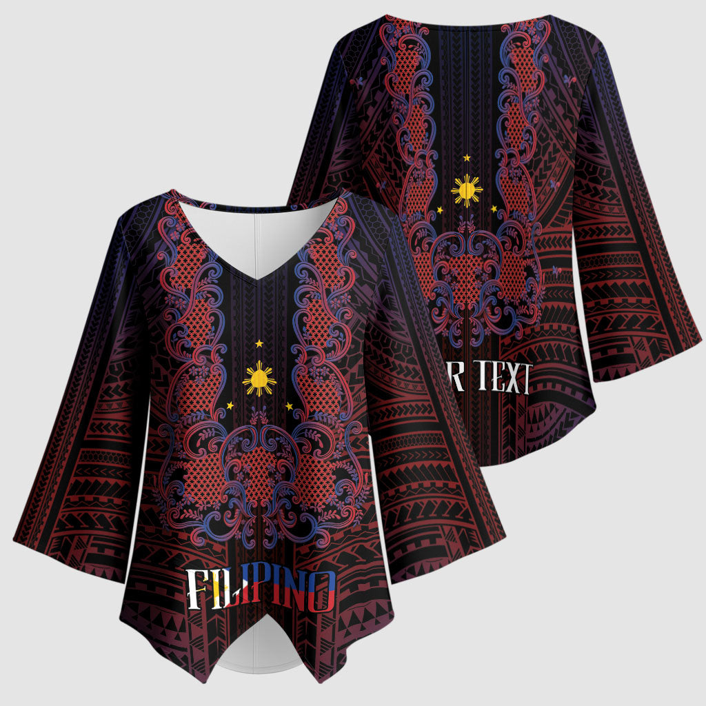 Filipino Barong Tagalog Inspired Personalised Kimono Sleeve Blouse Mabuhay Philippines Festival Polynesian Pattern LT14 - Polynesian Pride