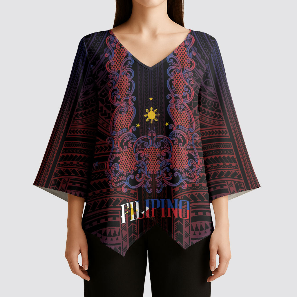 Filipino Barong Tagalog Inspired Personalised Kimono Sleeve Blouse Mabuhay Philippines Festival Polynesian Pattern LT14 - Polynesian Pride