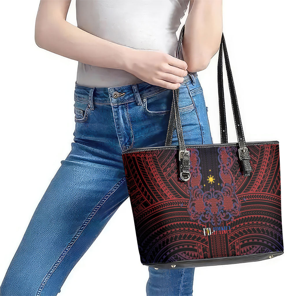 Filipino Barong Tagalog Inspired Leather Tote Bag Mabuhay Philippines Festival Polynesian Pattern LT14 - Polynesian Pride