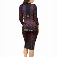 Filipino Barong Tagalog Inspired Personalised Long Sleeve Bodycon Dress Mabuhay Philippines Festival Polynesian Pattern LT14 - Polynesian Pride