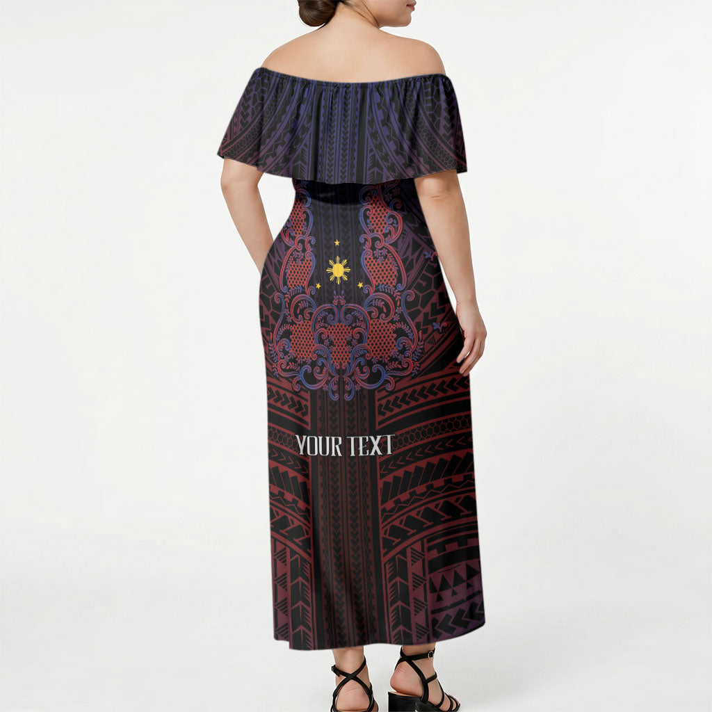 Filipino Barong Tagalog Inspired Personalised Off Shoulder Maxi Dress Mabuhay Philippines Festival Polynesian Pattern LT14 - Polynesian Pride