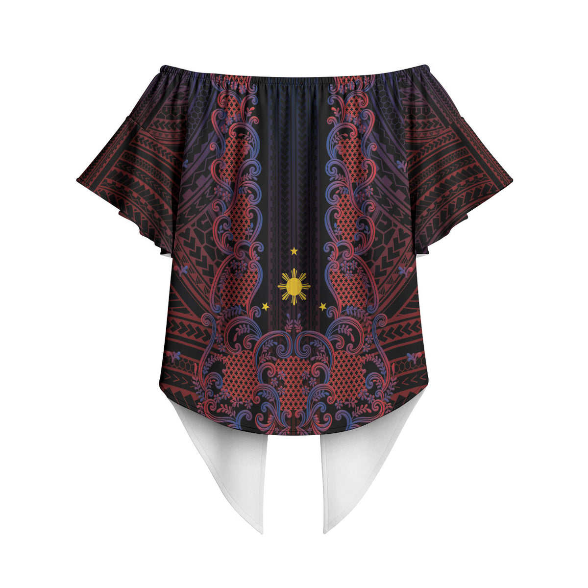 Filipino Barong Tagalog Inspired Personalised Off Shoulder Wrap Waist Top Mabuhay Philippines Festival Polynesian Pattern LT14 - Polynesian Pride