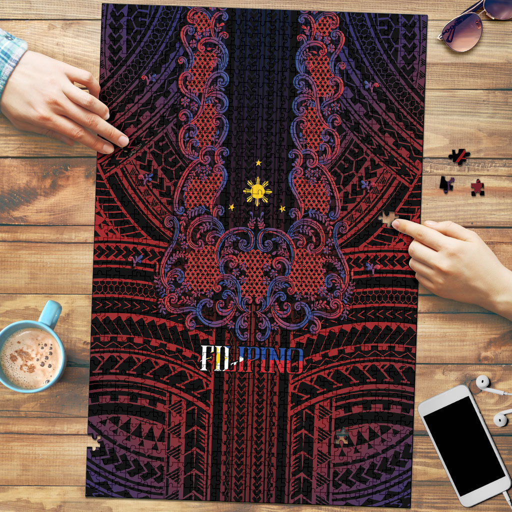Filipino Barong Tagalog Inspired Puzzle Mabuhay Philippines Festival Polynesian Pattern LT14 Black - Polynesian Pride