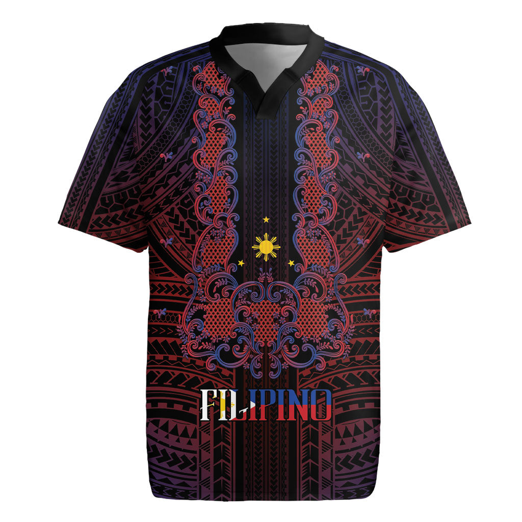 Filipino Barong Tagalog Inspired Personalised Rugby Jersey Mabuhay Philippines Festival Polynesian Pattern