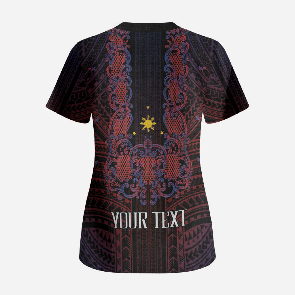 Filipino Barong Tagalog Inspired Personalised Scrub Top Mabuhay Philippines Festival Polynesian Pattern LT14 - Polynesian Pride