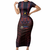 Filipino Barong Tagalog Inspired Personalised Short Sleeve Bodycon Dress Mabuhay Philippines Festival Polynesian Pattern LT14 Long Dress Black - Polynesian Pride