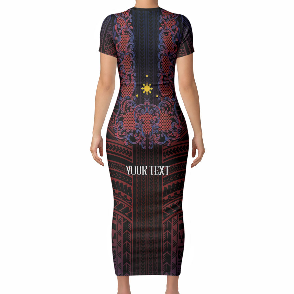 Filipino Barong Tagalog Inspired Personalised Short Sleeve Bodycon Dress Mabuhay Philippines Festival Polynesian Pattern LT14 - Polynesian Pride