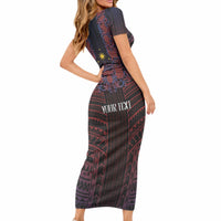 Filipino Barong Tagalog Inspired Personalised Short Sleeve Bodycon Dress Mabuhay Philippines Festival Polynesian Pattern LT14 - Polynesian Pride
