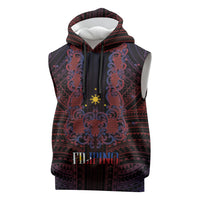 Filipino Barong Tagalog Inspired Personalised Sleeveless Hoodie Mabuhay Philippines Festival Polynesian Pattern LT14 Black - Polynesian Pride
