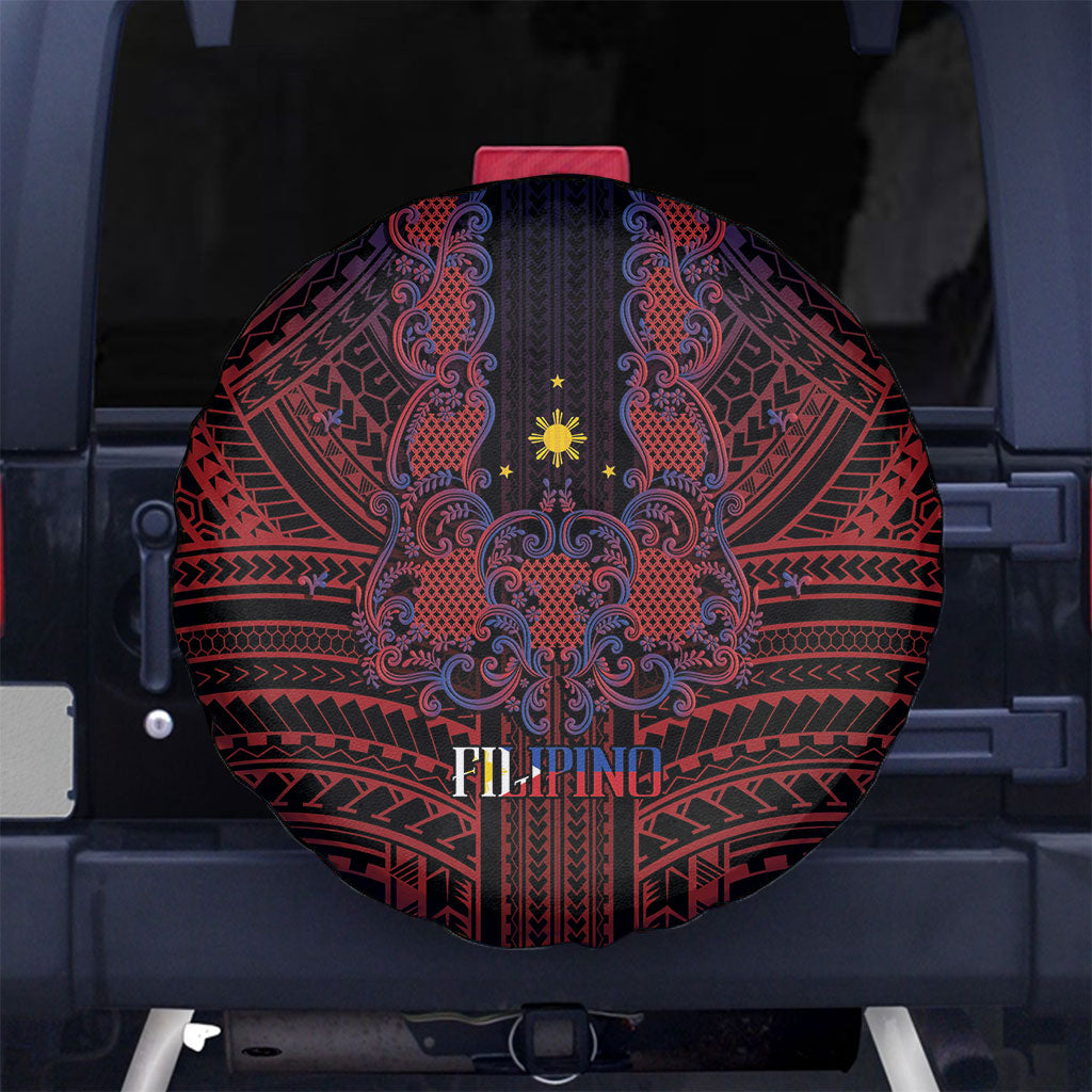 Filipino Barong Tagalog Inspired Spare Tire Cover Mabuhay Philippines Festival Polynesian Pattern LT14 No hole Black - Polynesian Pride