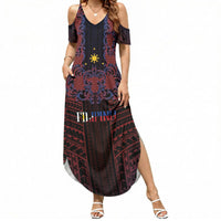 Filipino Barong Tagalog Inspired Personalised Summer Maxi Dress Mabuhay Philippines Festival Polynesian Pattern LT14 Women Black - Polynesian Pride