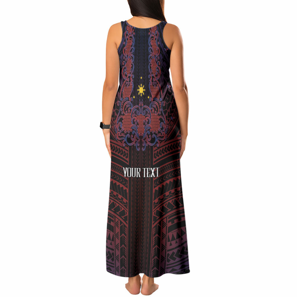 Filipino Barong Tagalog Inspired Personalised Tank Maxi Dress Mabuhay Philippines Festival Polynesian Pattern LT14 - Polynesian Pride
