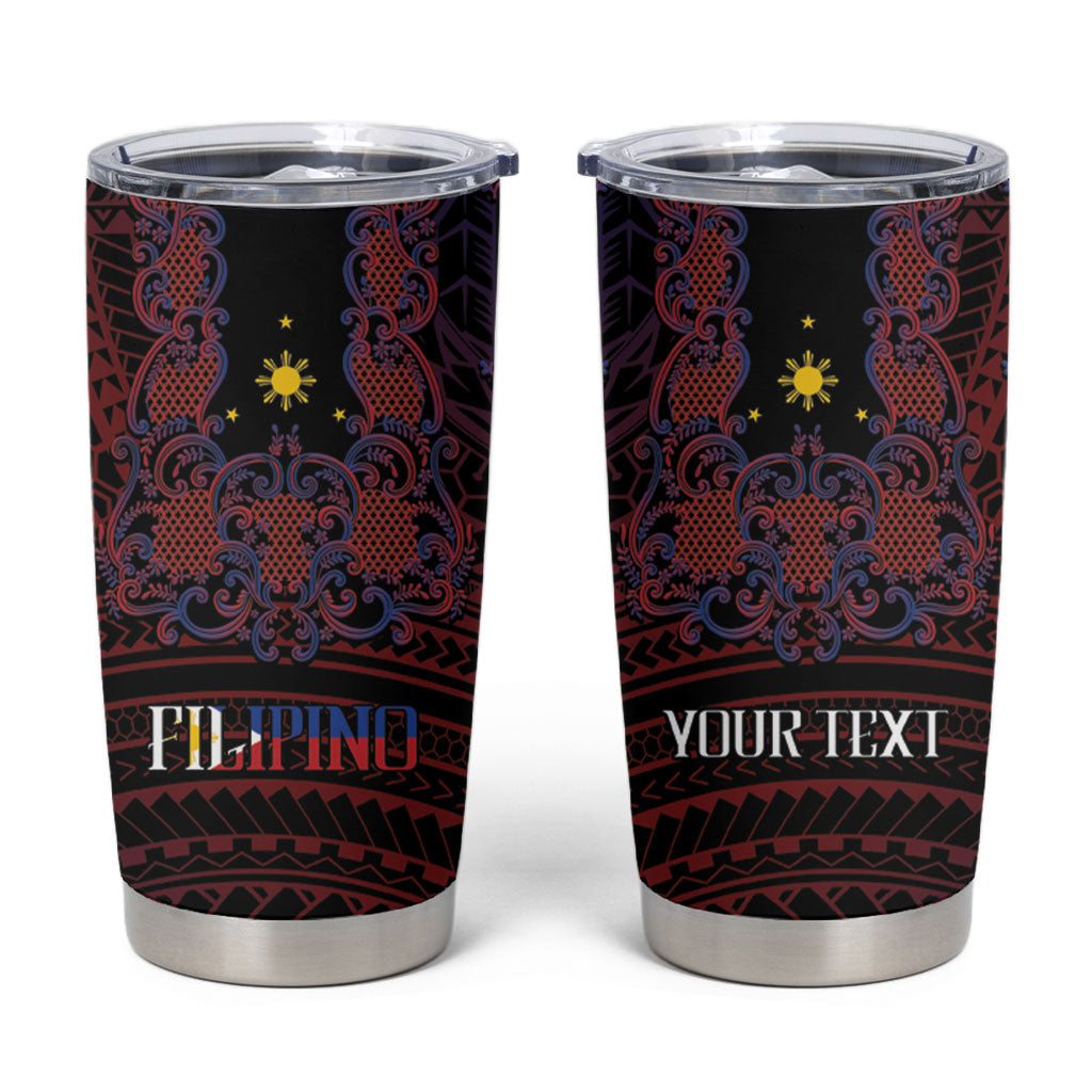 Filipino Barong Tagalog Inspired Personalised Tumbler Cup Mabuhay Philippines Festival Polynesian Pattern LT14 Black - Polynesian Pride