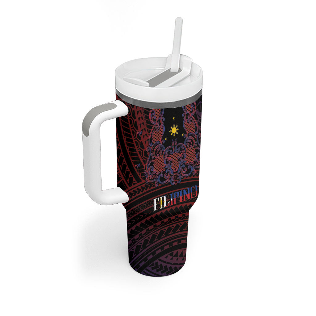 Filipino Barong Tagalog Inspired Personalised Tumbler With Handle Mabuhay Philippines Festival Polynesian Pattern LT14 - Polynesian Pride
