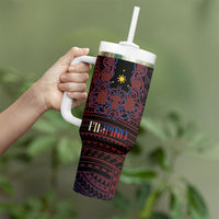 Filipino Barong Tagalog Inspired Personalised Tumbler With Handle Mabuhay Philippines Festival Polynesian Pattern LT14 - Polynesian Pride