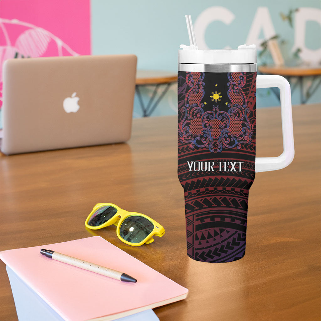 Filipino Barong Tagalog Inspired Personalised Tumbler With Handle Mabuhay Philippines Festival Polynesian Pattern LT14 - Polynesian Pride