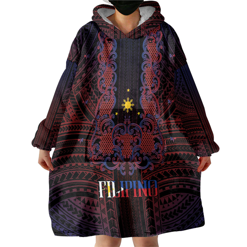 Filipino Barong Tagalog Inspired Personalised Wearable Blanket Hoodie Mabuhay Philippines Festival Polynesian Pattern LT14 - Polynesian Pride