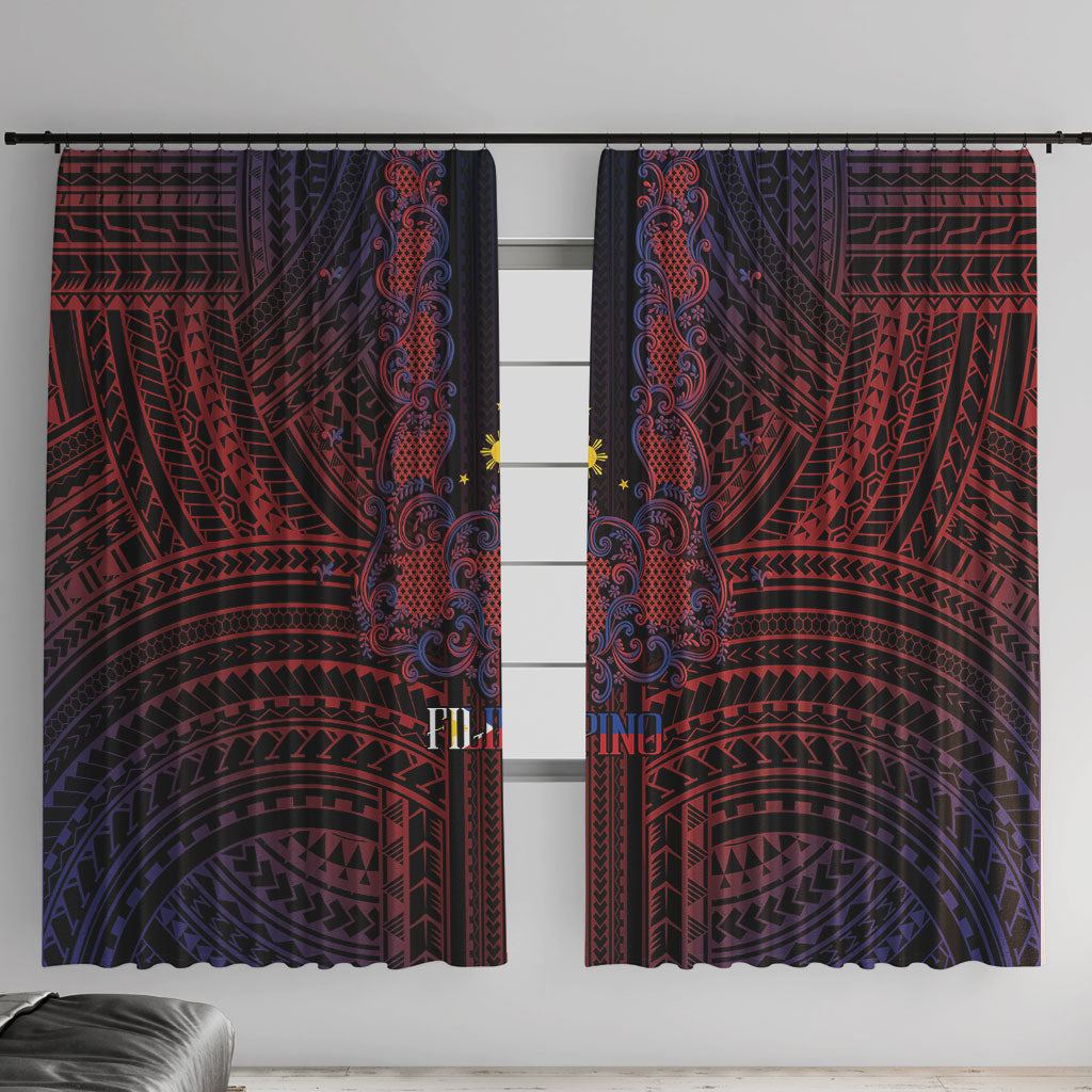 Filipino Barong Tagalog Inspired Window Curtain Mabuhay Philippines Festival Polynesian Pattern LT14 With Hooks Black - Polynesian Pride