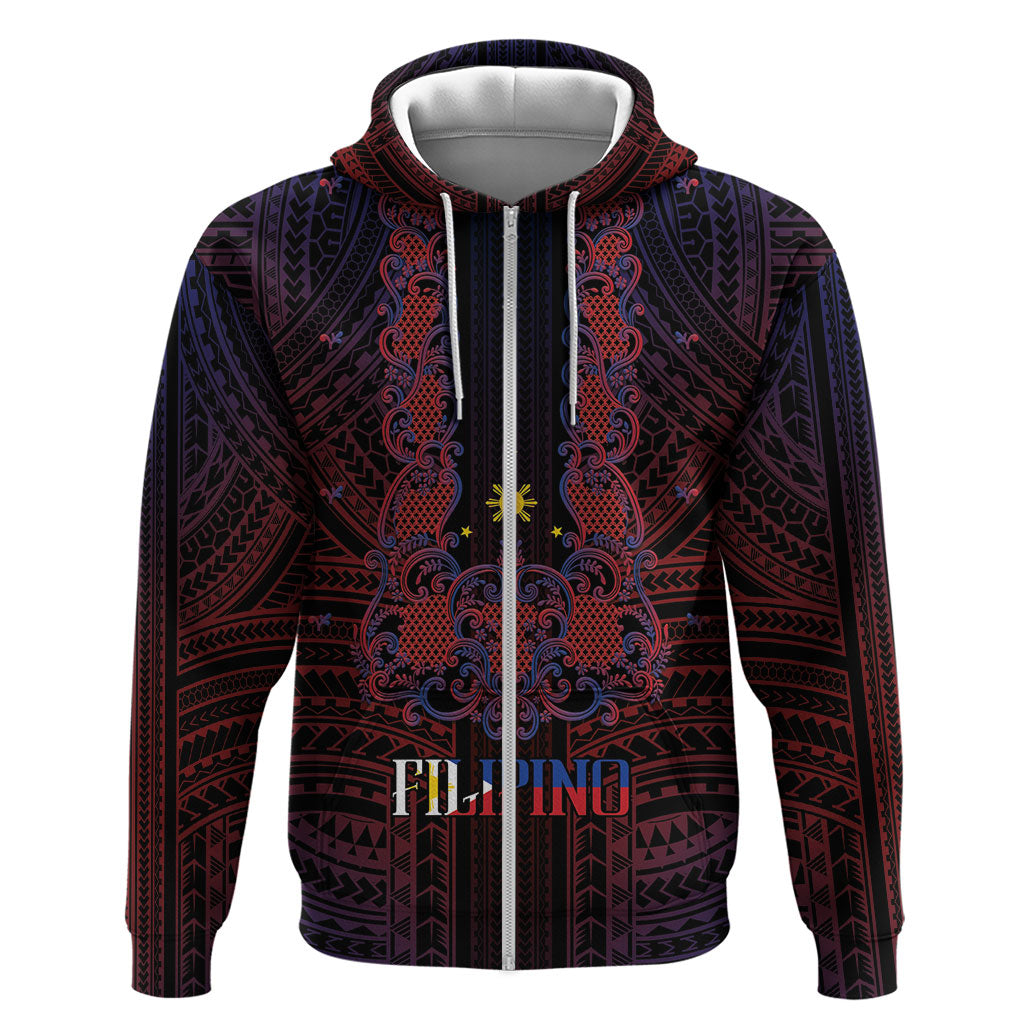 Filipino Barong Tagalog Inspired Personalised Zip Hoodie Mabuhay Philippines Festival Polynesian Pattern LT14 Zip Hoodie Black - Polynesian Pride