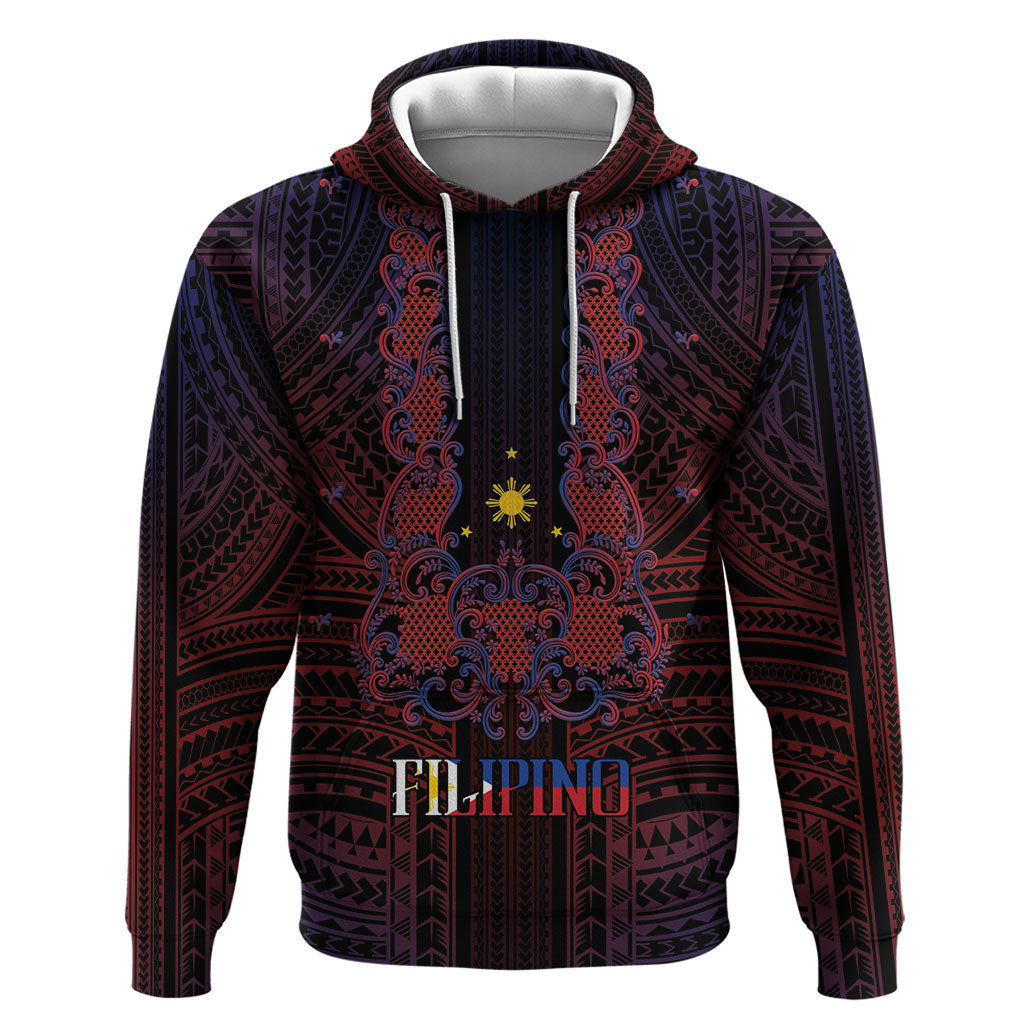 Filipino Barong Tagalog Inspired Personalised Zip Hoodie Mabuhay Philippines Festival Polynesian Pattern LT14 Pullover Hoodie Black - Polynesian Pride