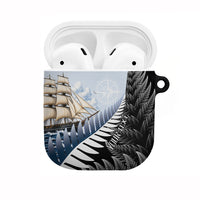 Personalised New Zealand Pakeha AirPods Case Kiwi Silver Fern and Sailing Ship Compass LT14 Blue - Polynesian Pride