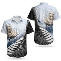 Personalised New Zealand Pakeha Couples Matching Off Shoulder Maxi Dress and Hawaiian Shirt Kiwi Silver Fern and Sailing Ship Compass LT14 - Polynesian Pride