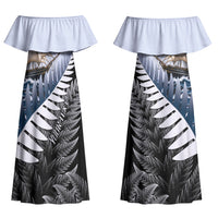 Personalised New Zealand Pakeha Couples Matching Off Shoulder Maxi Dress and Hawaiian Shirt Kiwi Silver Fern and Sailing Ship Compass LT14 - Polynesian Pride