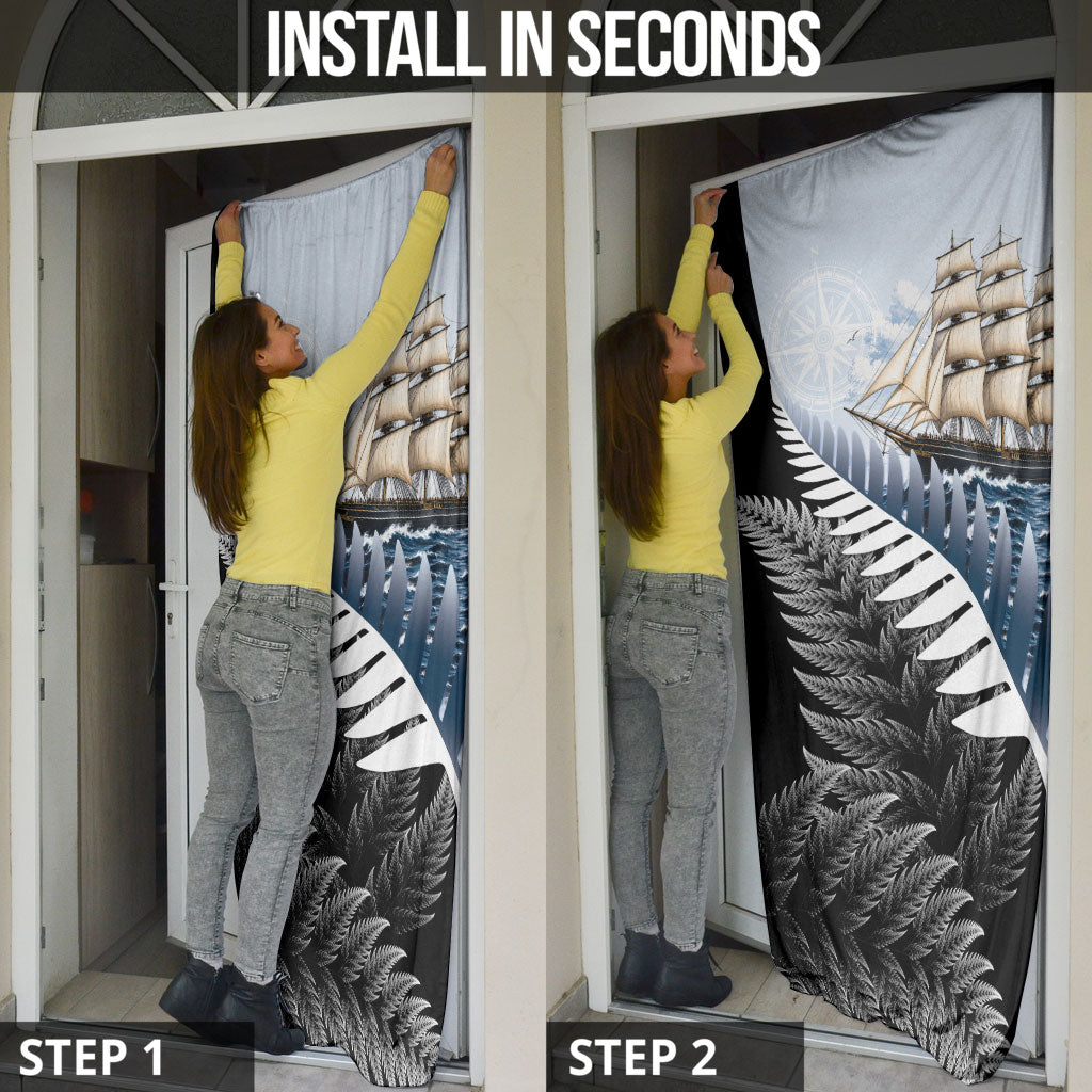 New Zealand Pakeha Door Cover Kiwi Silver Fern and Sailing Ship Compass LT14 - Polynesian Pride