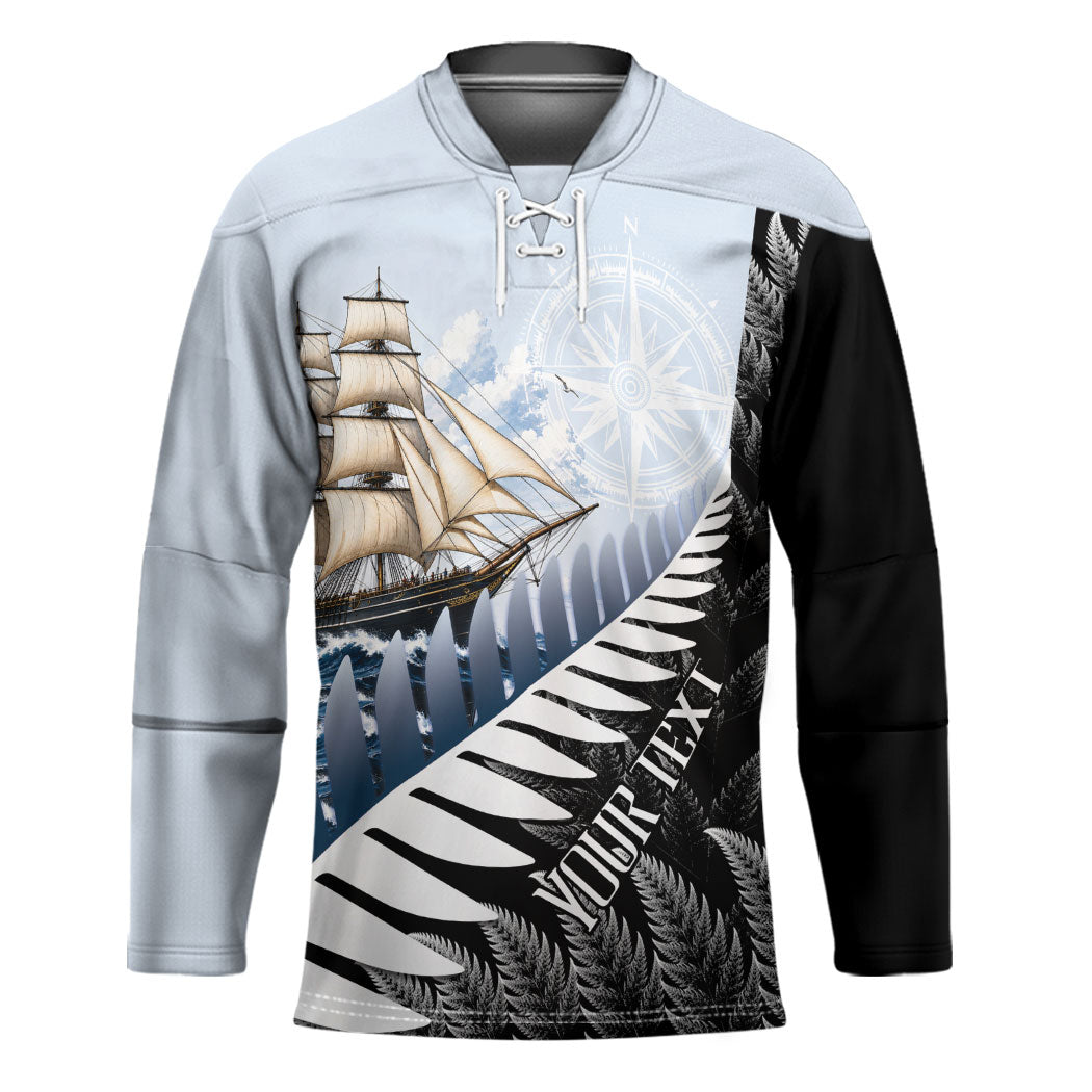 Personalised New Zealand Pakeha Hockey Jersey Kiwi Silver Fern and Sailing Ship Compass LT14 Unisex Blue - Polynesian Pride