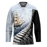 Personalised New Zealand Pakeha Hockey Jersey Kiwi Silver Fern and Sailing Ship Compass LT14 Unisex Blue - Polynesian Pride