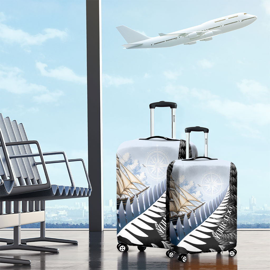 Personalised New Zealand Pakeha Luggage Cover Kiwi Silver Fern and Sailing Ship Compass LT14 - Polynesian Pride