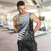 Personalised New Zealand Pakeha Men Tank Top Kiwi Silver Fern and Sailing Ship Compass LT14 Blue - Polynesian Pride