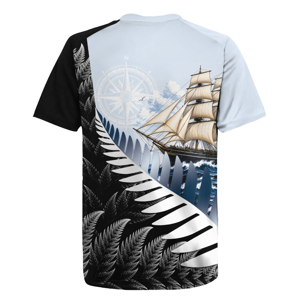 Personalised New Zealand Pakeha Rugby Jersey Kiwi Silver Fern and Sailing Ship Compass LT14 - Polynesian Pride