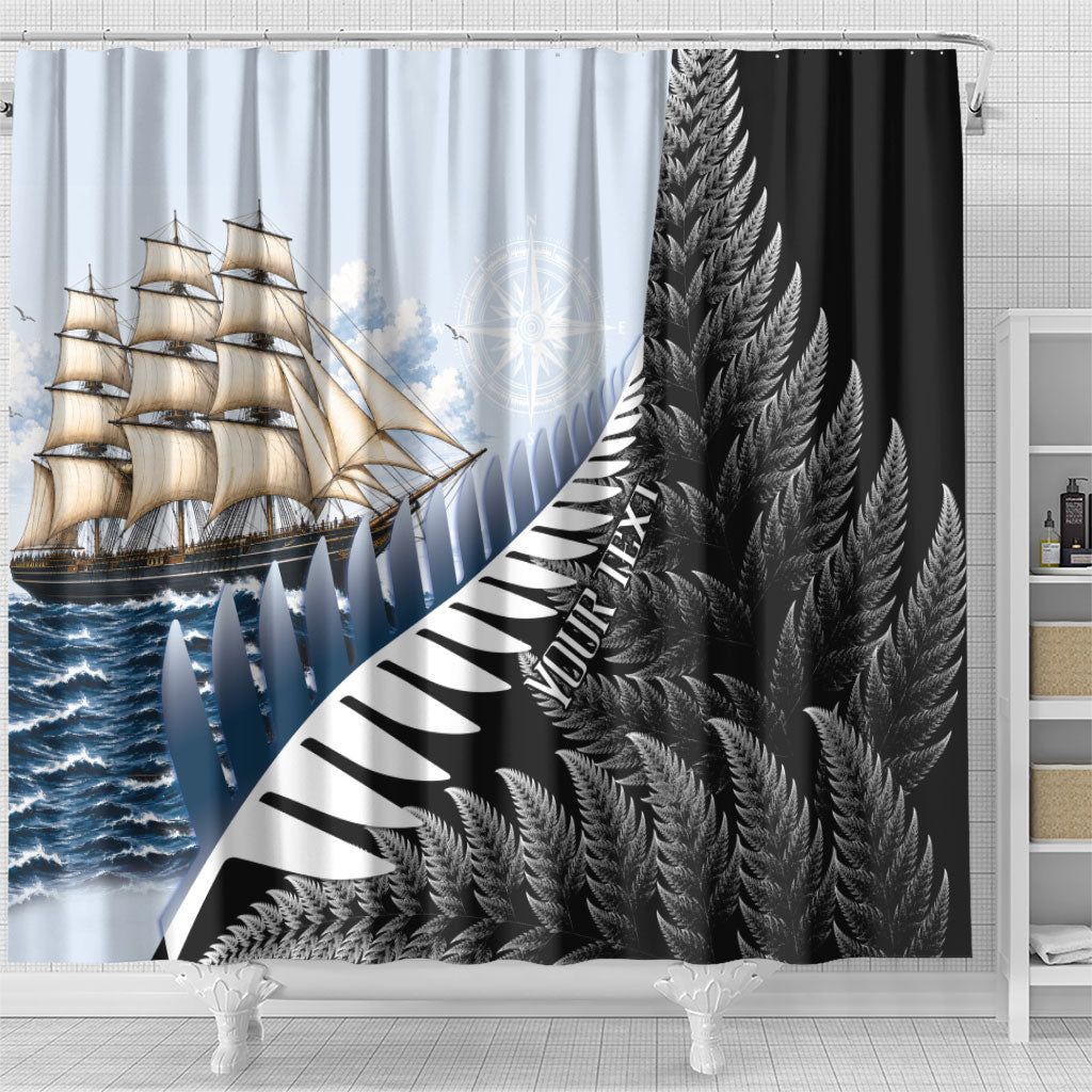 Personalised New Zealand Pakeha Shower Curtain Kiwi Silver Fern and Sailing Ship Compass LT14 - Polynesian Pride