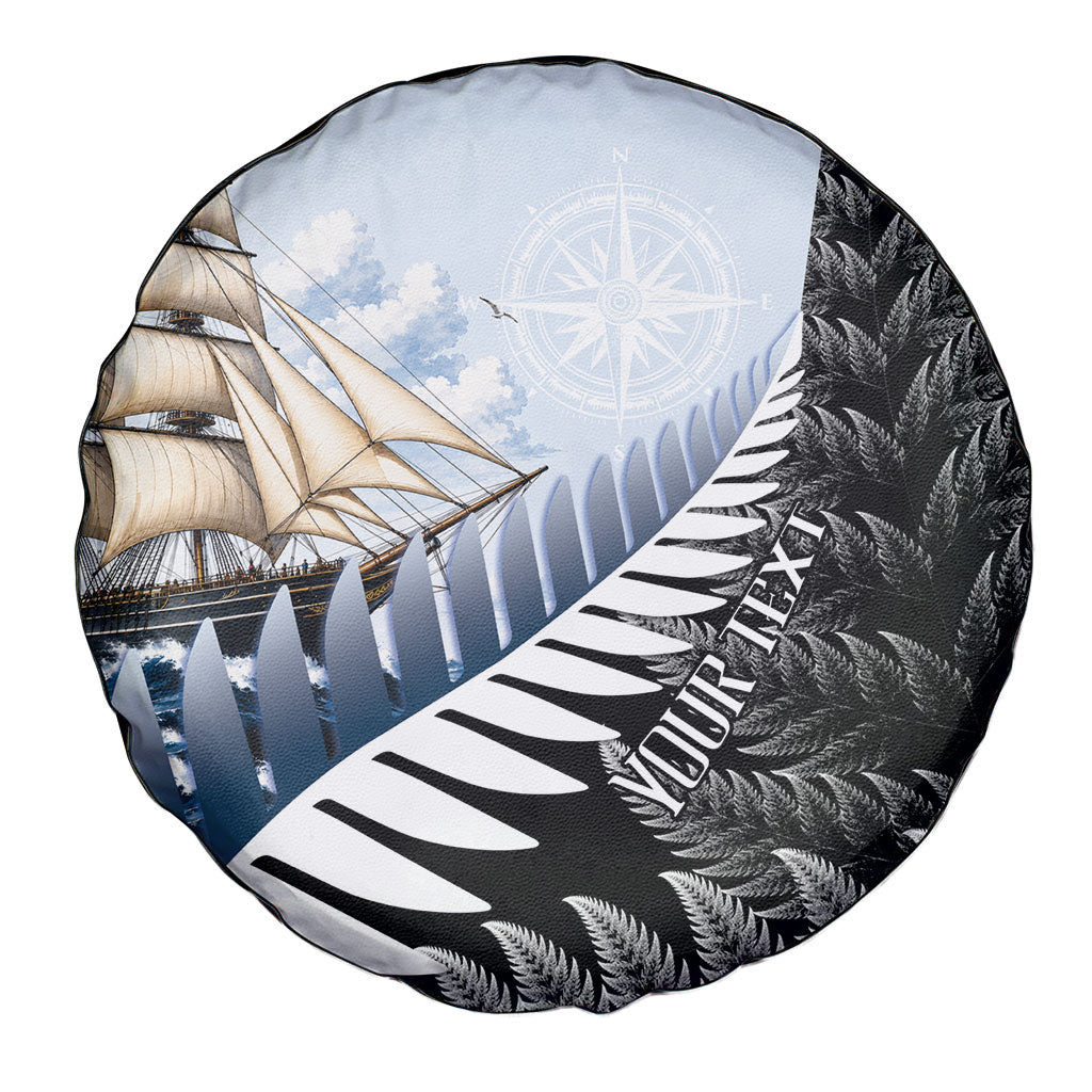 Personalised New Zealand Pakeha Spare Tire Cover Kiwi Silver Fern and Sailing Ship Compass LT14 - Polynesian Pride