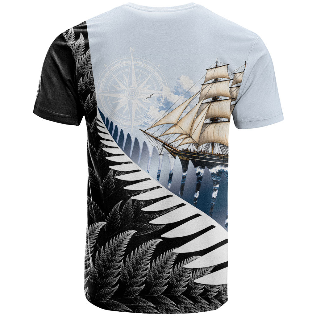 Personalised New Zealand Pakeha T Shirt Kiwi Silver Fern and Sailing Ship Compass LT14 - Polynesian Pride