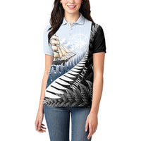 Personalised New Zealand Pakeha Women Polo Shirt Kiwi Silver Fern and Sailing Ship Compass LT14 - Polynesian Pride
