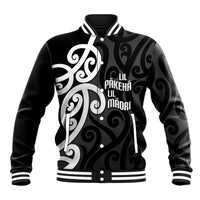 Lil Pakeha Lil Maori New Zealand Baseball Jacket Kiwi Proud Mangopare Pattern LT14 Unisex Black - Polynesian Pride