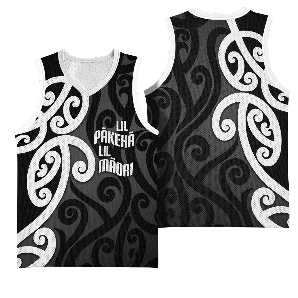 Lil Pakeha Lil Maori New Zealand Basketball Jersey Kiwi Proud Mangopare Pattern LT14 - Polynesian Pride