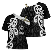Lil Pakeha Lil Maori New Zealand Cross Shoulder Shirt Kiwi Proud Mangopare Pattern LT14 - Polynesian Pride