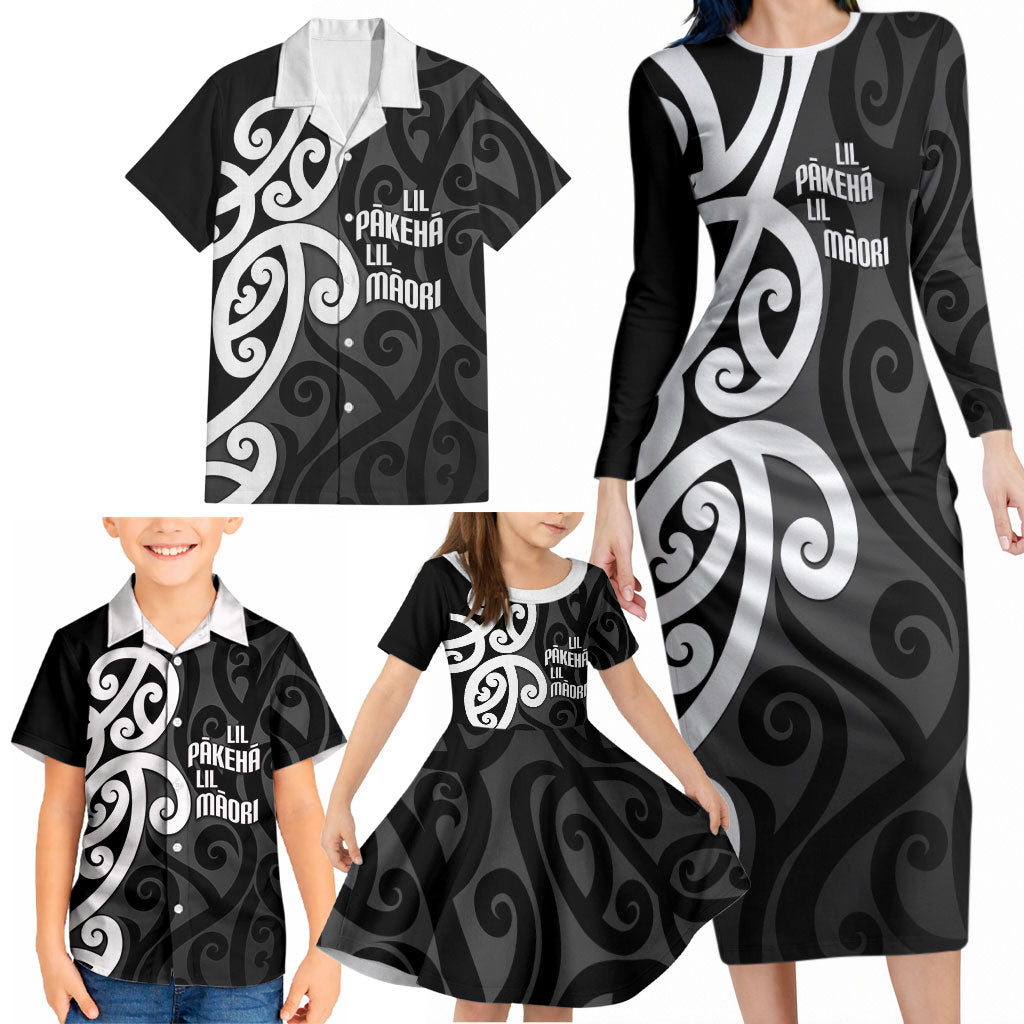 Lil Pakeha Lil Maori New Zealand Family Matching Long Sleeve Bodycon Dress and Hawaiian Shirt Kiwi Proud Mangopare Pattern LT14 - Polynesian Pride