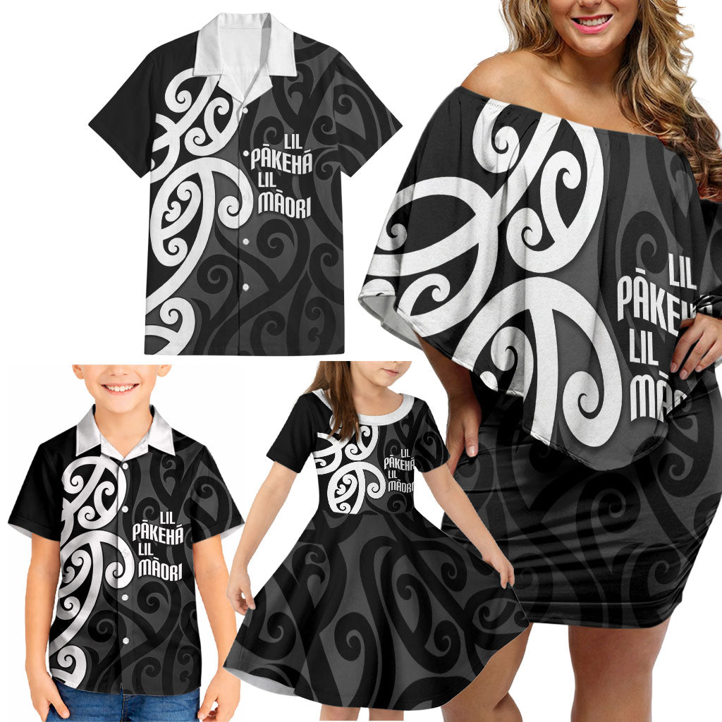 Lil Pakeha Lil Maori New Zealand Family Matching Off Shoulder Short Dress and Hawaiian Shirt Kiwi Proud Mangopare Pattern LT14 - Polynesian Pride
