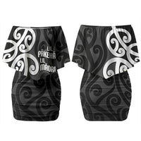 Lil Pakeha Lil Maori New Zealand Family Matching Off Shoulder Short Dress and Hawaiian Shirt Kiwi Proud Mangopare Pattern LT14 Mom's Dress Black - Polynesian Pride