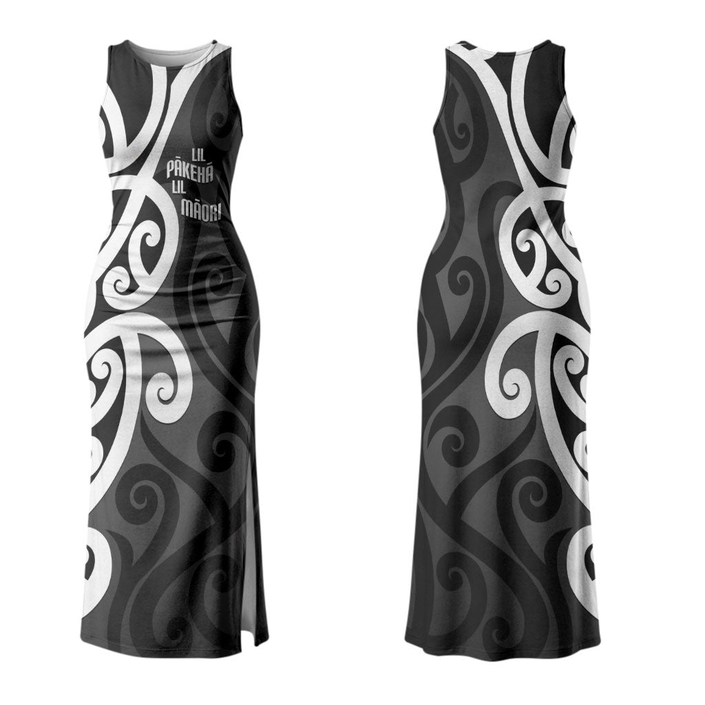 Lil Pakeha Lil Maori New Zealand Family Matching Tank Maxi Dress and Hawaiian Shirt Kiwi Proud Mangopare Pattern LT14 Mom's Dress Black - Polynesian Pride