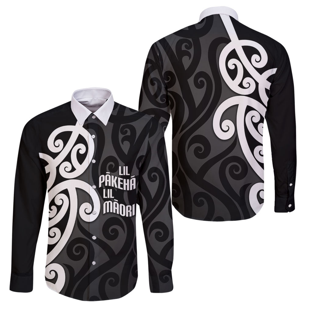 Lil Pakeha Lil Maori New Zealand Family Matching Tank Maxi Dress and Hawaiian Shirt Kiwi Proud Mangopare Pattern LT14 Dad's Shirt - Long Sleeve Black - Polynesian Pride