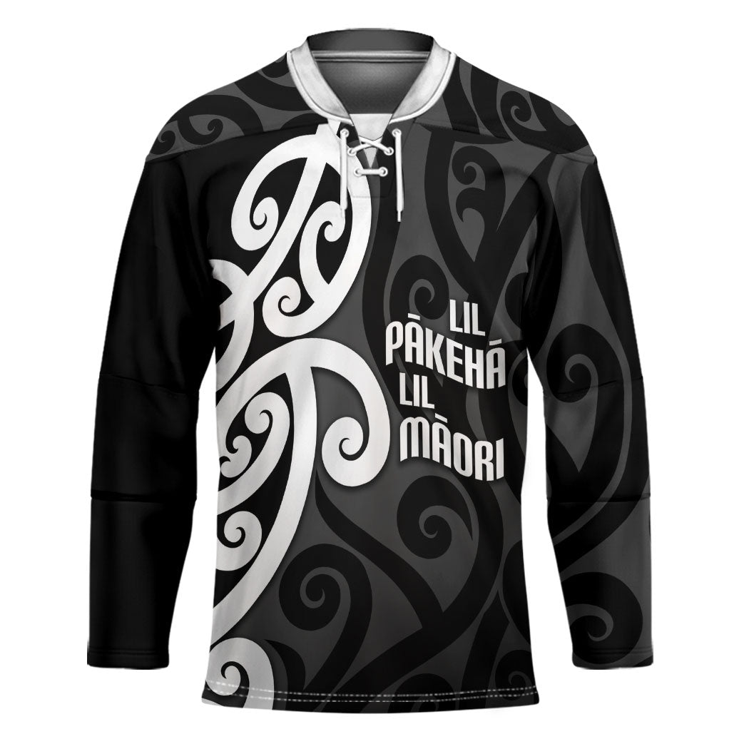 Lil Pakeha Lil Maori New Zealand Hockey Jersey Kiwi Proud Mangopare Pattern LT14 Unisex Black - Polynesian Pride