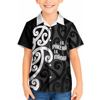 Lil Pakeha Lil Maori New Zealand Kid Hawaiian Shirt Kiwi Proud Mangopare Pattern LT14 Kid Black - Polynesian Pride